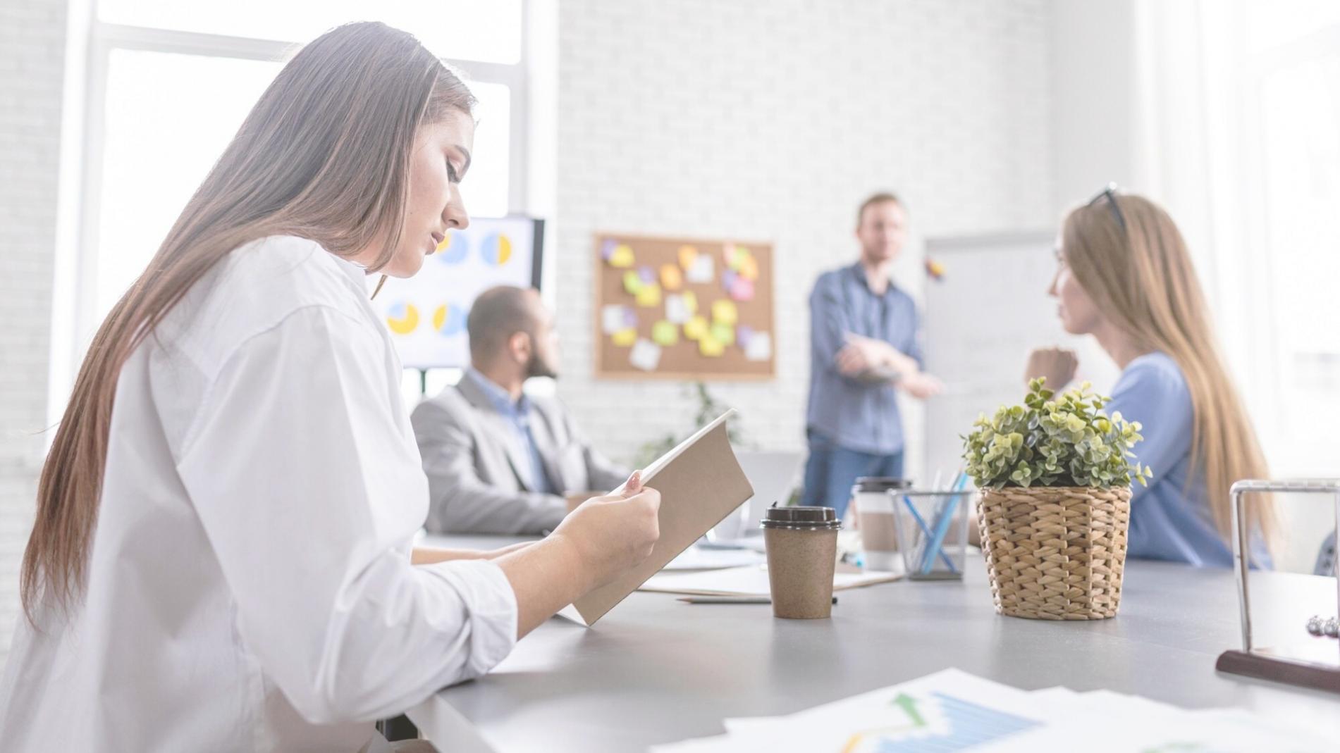 Business meeting discussing budget allocation strategies